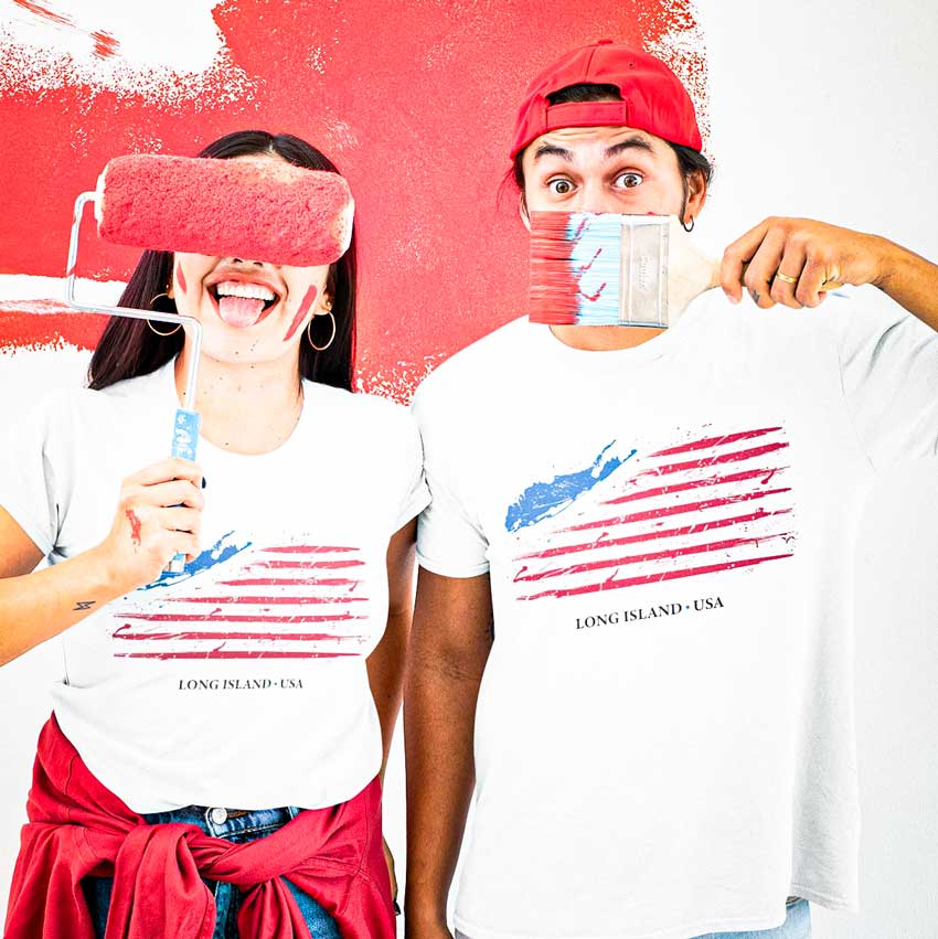american long island usa t shirt happy couple painting wall