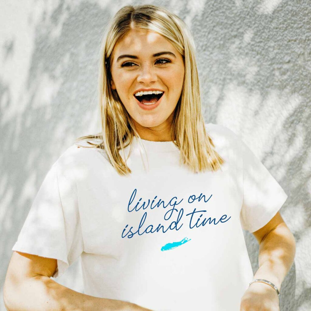 white living on island time long island shirt blond cute smiling girl happy shade